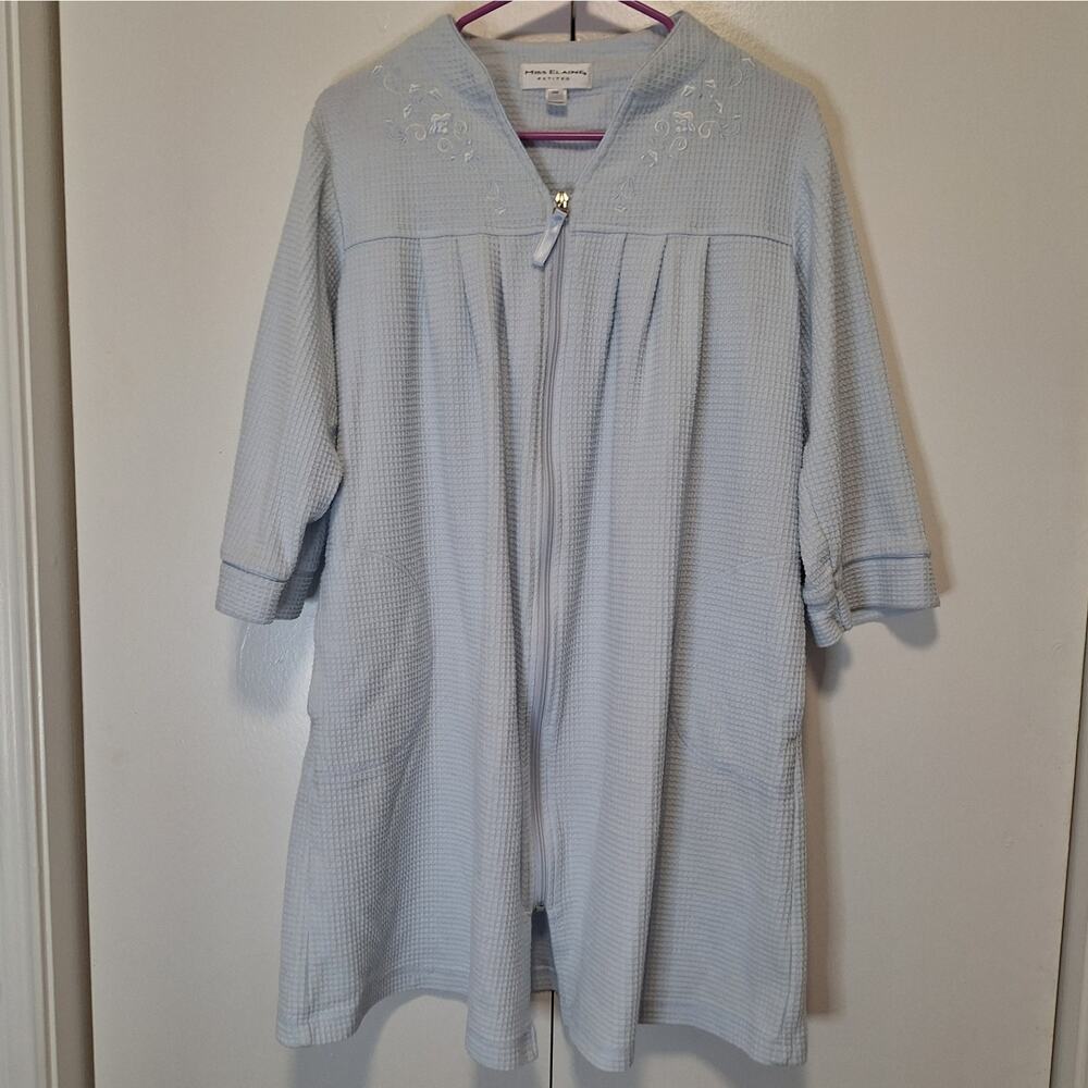 Miss Elaine Petites Baby Blue Embroidered Housecoat Petite Medium